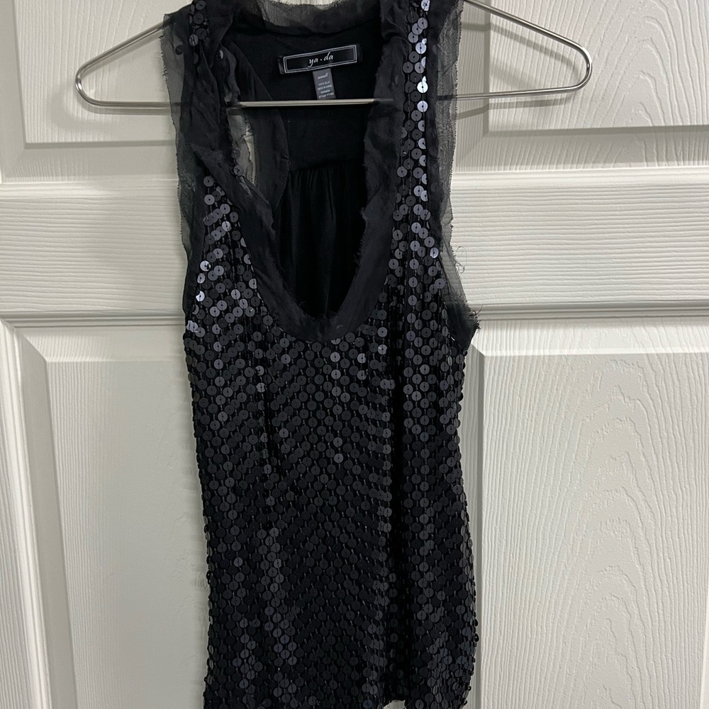 Yada Black Sequined Tank Top - Size Small - EUC